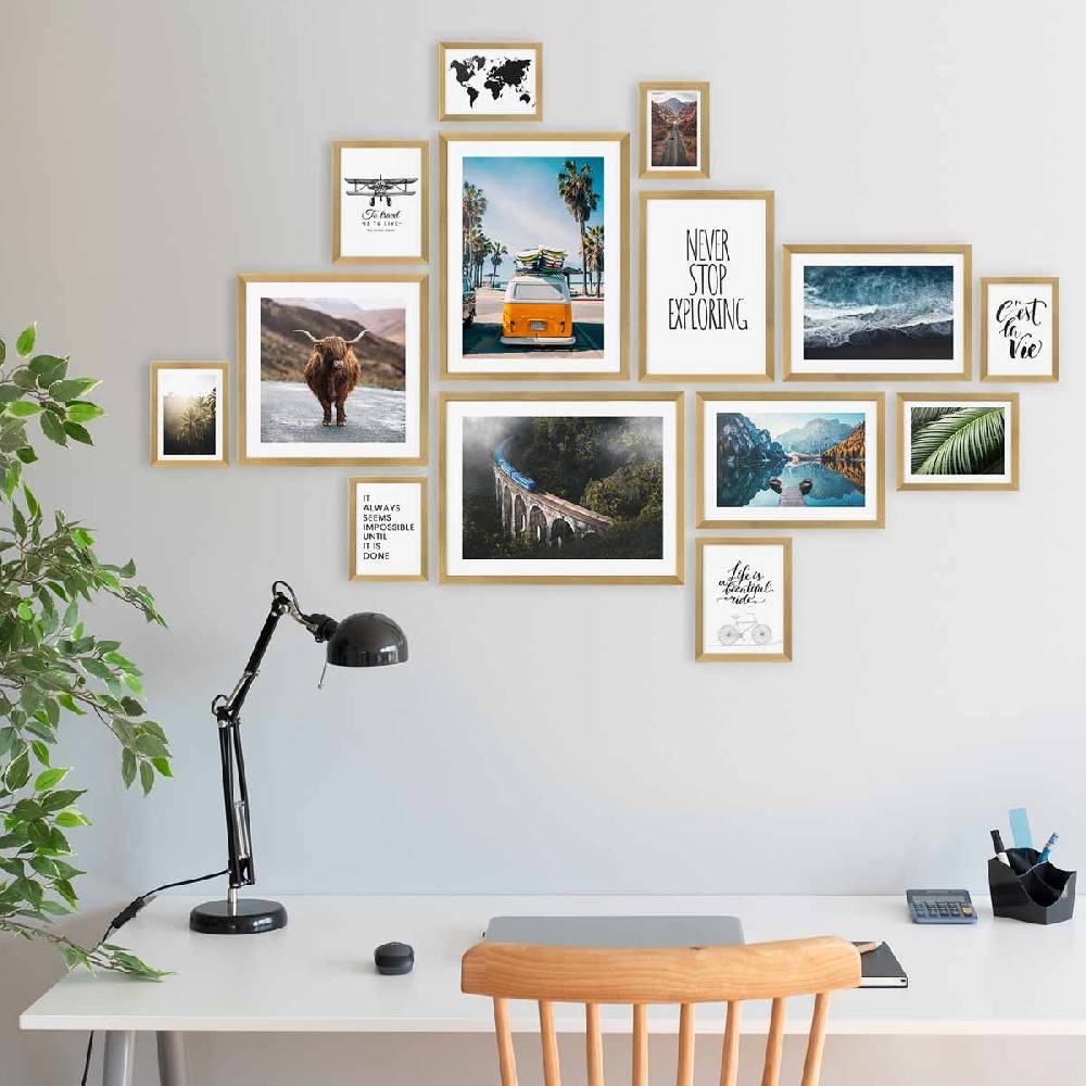 Photolini 14er Bilderrahmen-Set Modern Gold aus MDF Exklusivangebot