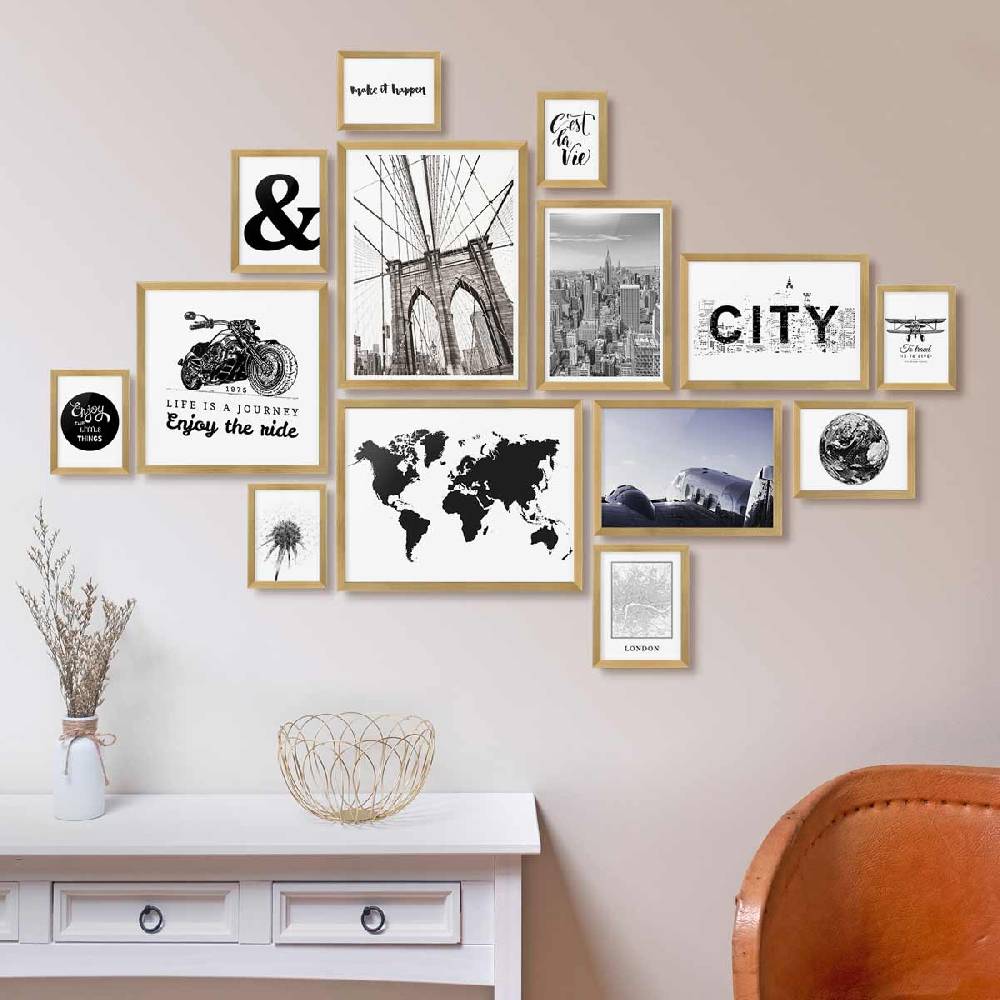Photolini 14er Bilderrahmen-Set Modern Gold aus MDF Exklusivangebot