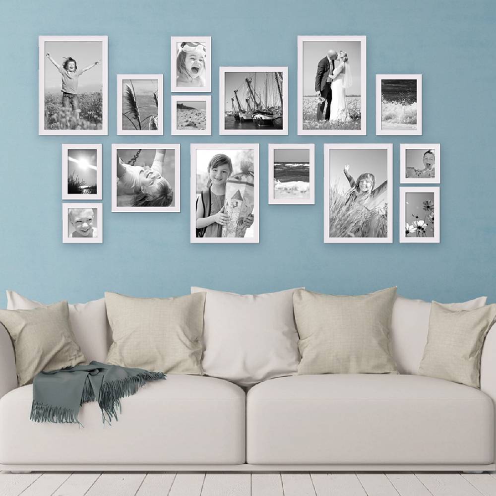 Photolini 15er Set Landhaus-Bilderrahmen Weiß Massivholz