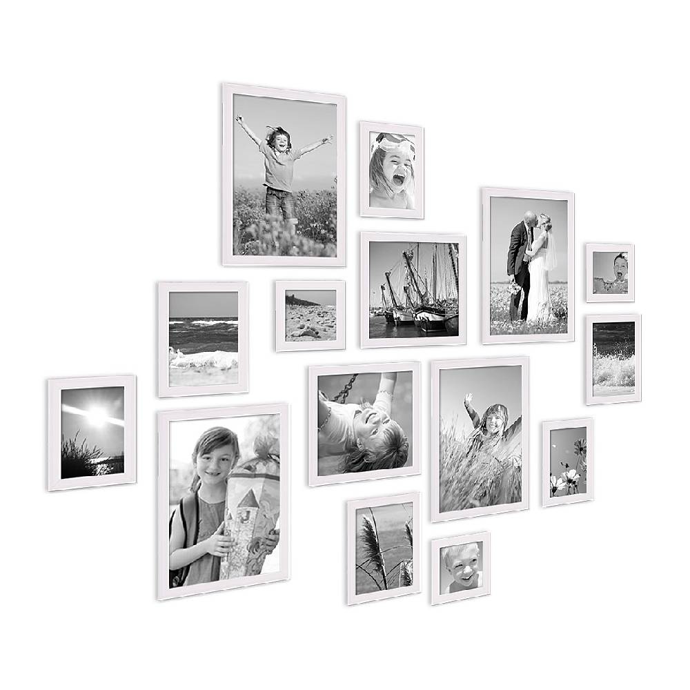 Photolini 15er Set Landhaus-Bilderrahmen Weiß Massivholz Saisonschlussverkauf