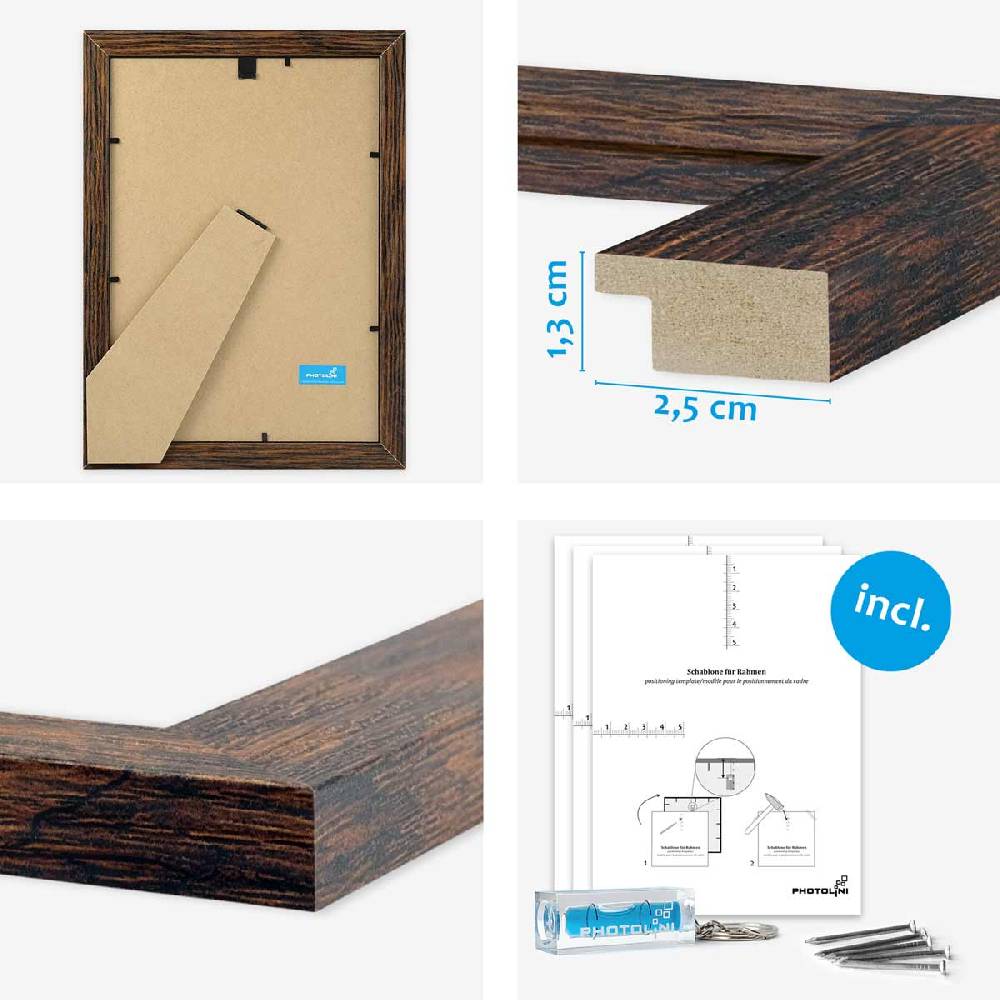 Photolini 15er Bilderrahmen-Set Eiche Dunkel breit modern MDF-Holz mit Acrylglas Cyber Monday