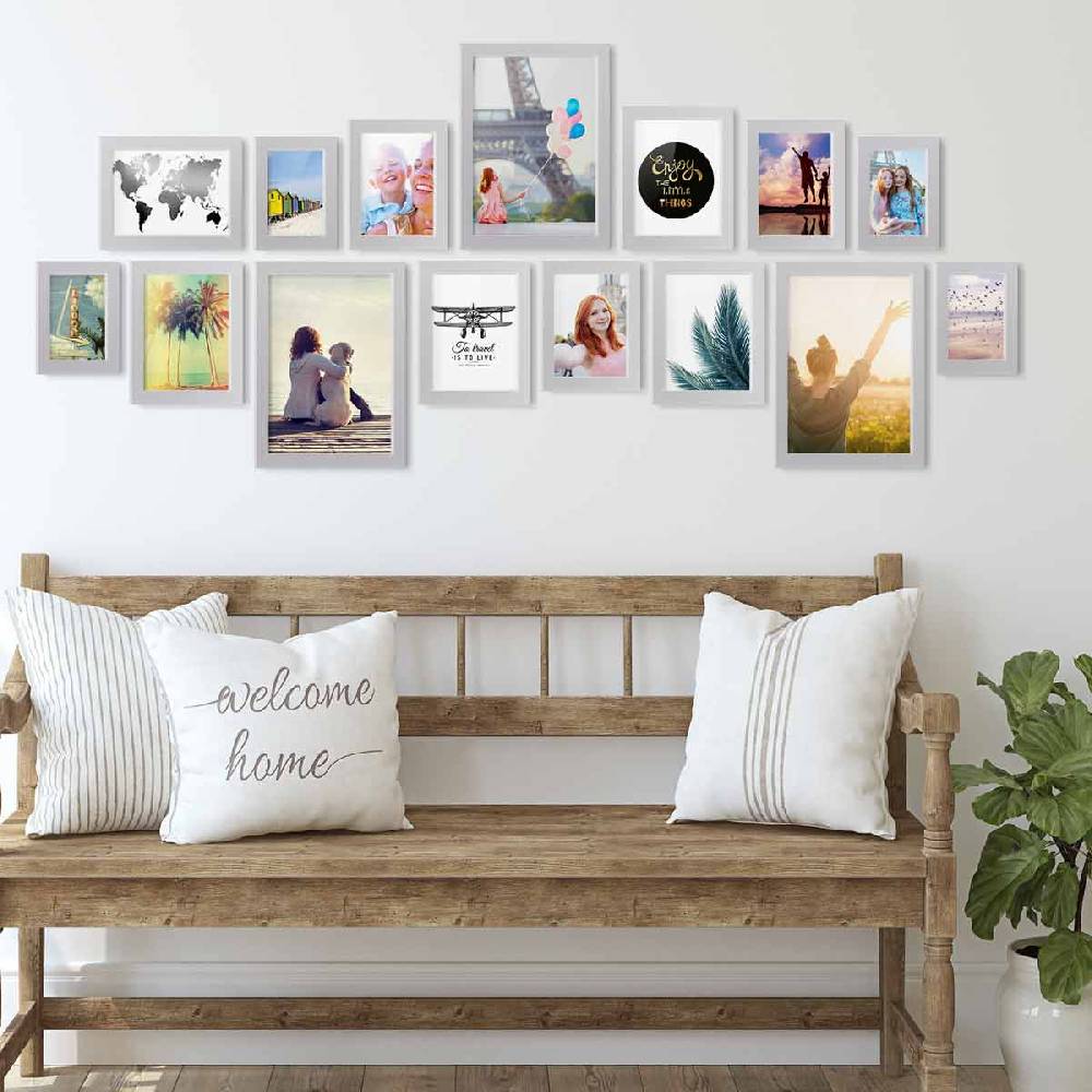 Photolini 15er Bilderrahmen-Set Silber breit modern MDF-Holz mit Acrylglas Osterangebot