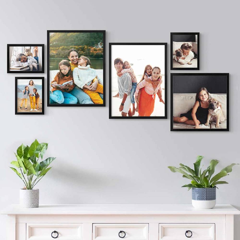 Photolini 6er Bilderrahmen-Set Modern Schwarz aus MDF 15x20, 30x30 und 30x40 cm