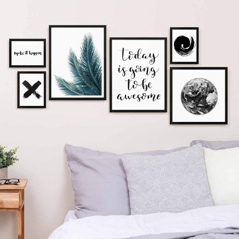 Photolini 6er Bilderrahmen-Set Modern Schwarz aus MDF 15x20, 30x30 und 30x40 cm Vatertagsangebot
