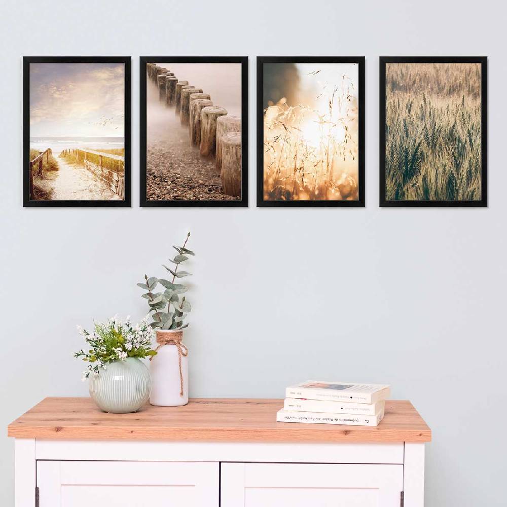 Photolini 4er Set Poster-Bilderrahmen Schwarz 21x30 cm / DIN A4 Modern aus MDF mit Acrylglas Jubiläumsangebot