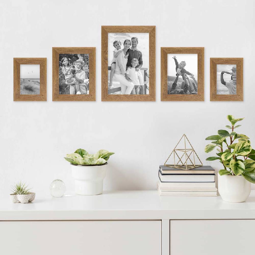 Photolini 5er Bilderrahmen-Set No.2 Strandhaus Eiche-Optik Massivholz 10x15 bis 20x30 cm