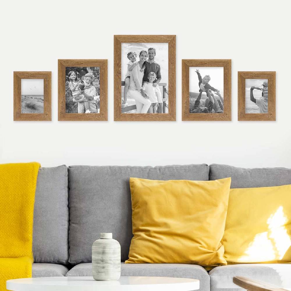 Photolini 5er Bilderrahmen-Set No.2 Strandhaus Eiche-Optik Massivholz 10x15 bis 20x30 cm Lagerräumung