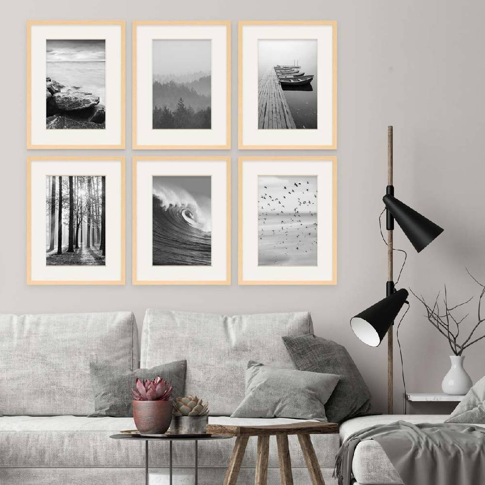 Photolini 6er Set Poster-Bilderrahmen 30x40 cm Modern Natur MDF mit Passepartout