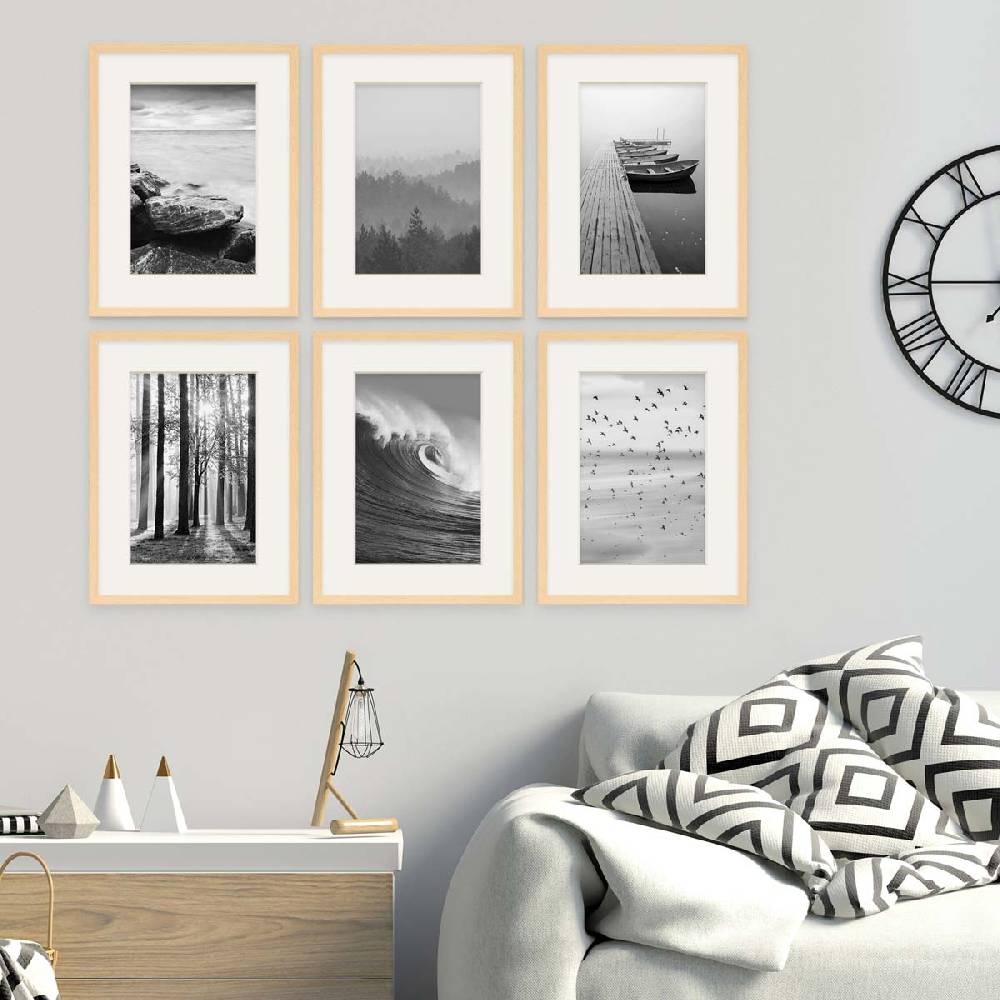 Photolini 6er Set Poster-Bilderrahmen 30x40 cm Modern Natur MDF mit Passepartout Top Angebot