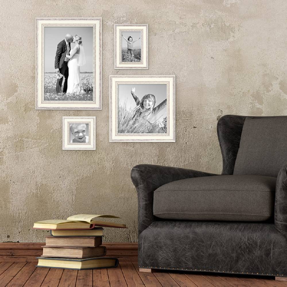 Photolini 4er Bilderrahmen-Set Shabby-Chic Landhaus-Stil Weiss