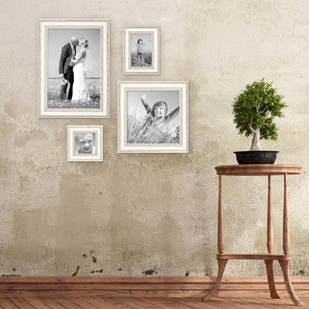 Photolini 4er Bilderrahmen-Set Shabby-Chic Landhaus-Stil Weiss Neueste Mode