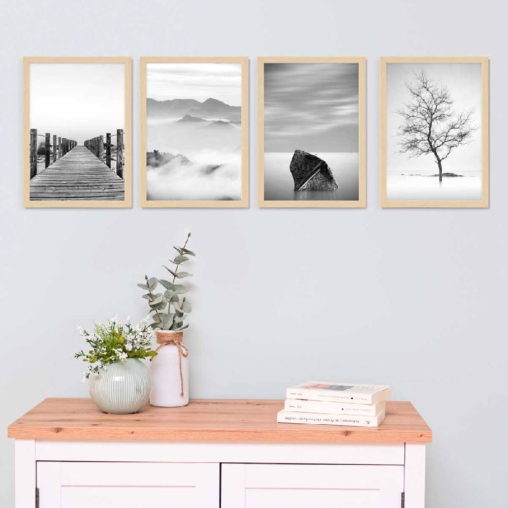 Photolini 4er Set Poster-Bilderrahmen Natur 21x30 cm / DIN A4 Modern aus MDF mit Acrylglas Online Outlet