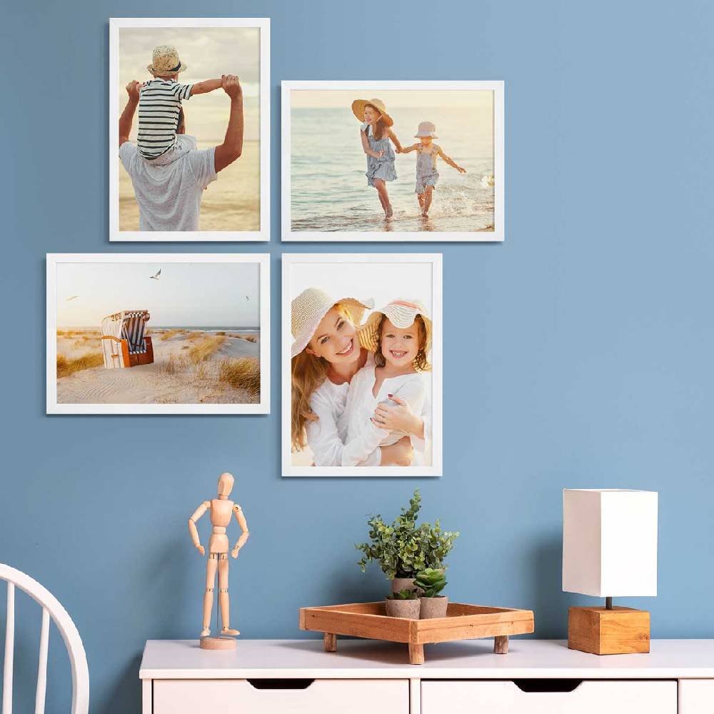 Photolini 4er Bilderrahmen-Set Weiß Massivholz Schmal 21x30 cm / DIN A4 mit Acrylglasscheibe Exklusive Angebote