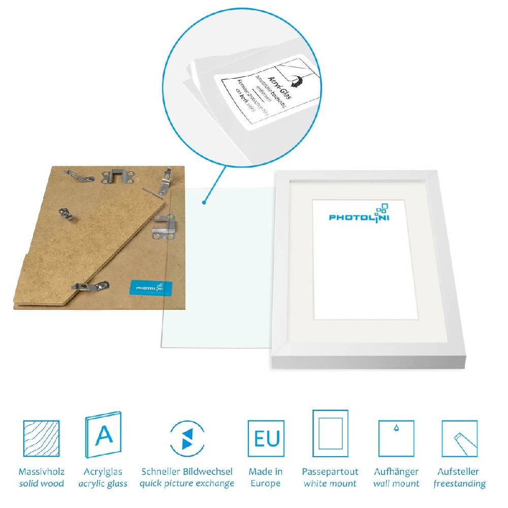 Photolini 3er Set Bilderrahmen Holz, Weiß 10x15, 13x18 und 15x20 cm mit Passepartout Große Rabatte
