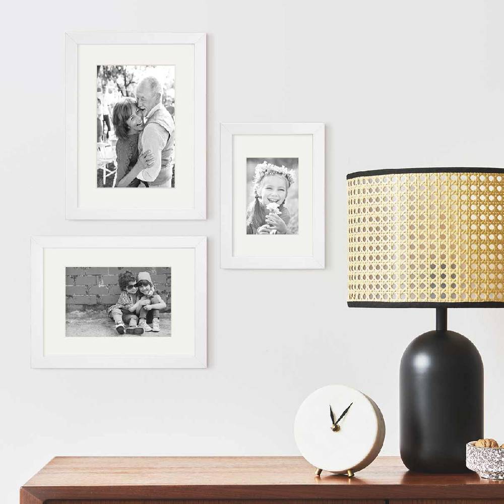 Photolini 3er Set Bilderrahmen Holz, Weiß 10x15, 13x18 und 15x20 cm mit Passepartout Große Rabatte