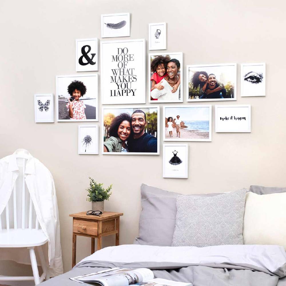 Photolini 14er Bilderrahmen-Set Modern Weiß aus MDF