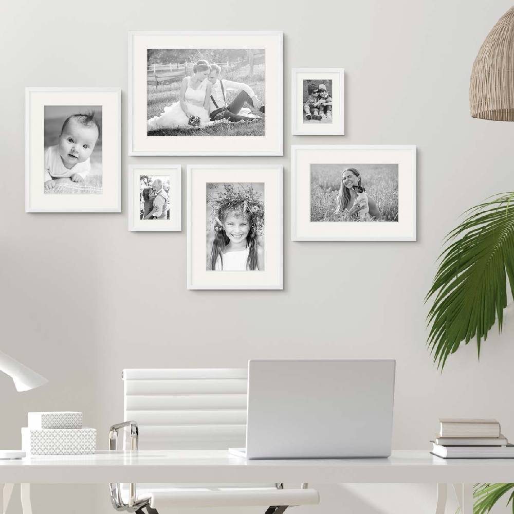 Photolini 6er Set Bilderrahmen Holz, Weiß 15x20, 30x40 und 40x50 cm mit Passepartout Bestseller