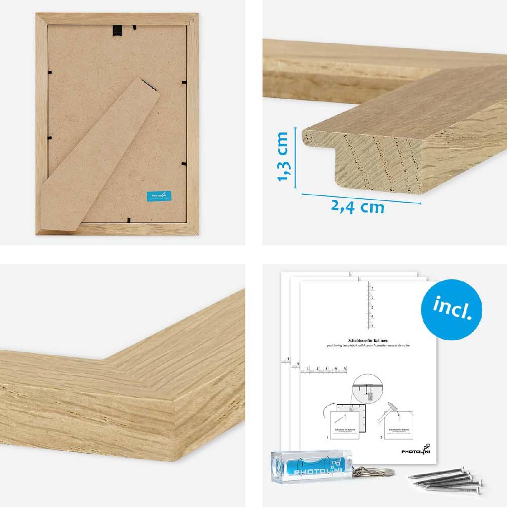 Photolini 7er Bilderrahmen-Set Eiche breit modern Massivholz mit Acrylglas Riesige Ersparnisse