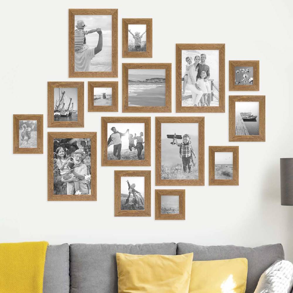 Photolini 15er Bilderrahmen-Set Strandhaus Rustikal Eiche-Optik Natur