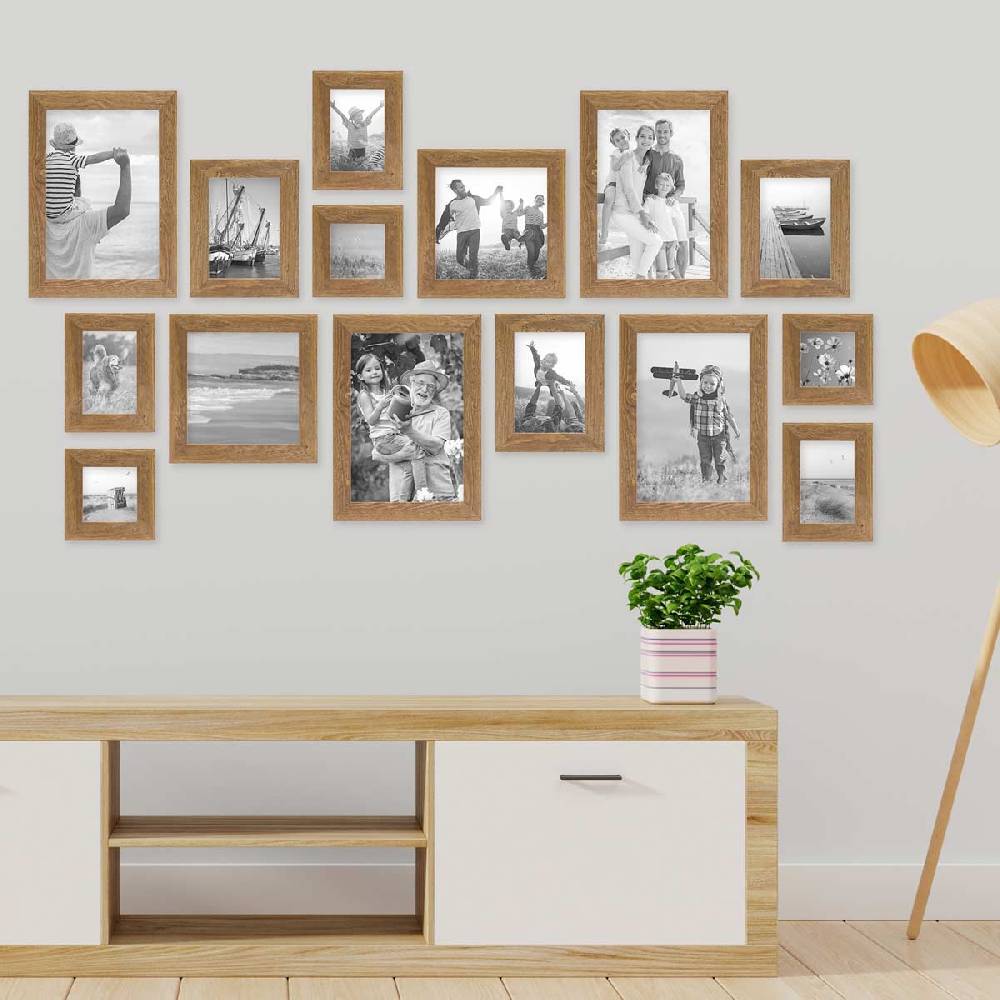 Photolini 15er Bilderrahmen-Set Strandhaus Rustikal Eiche-Optik Natur VIP-Rabatte
