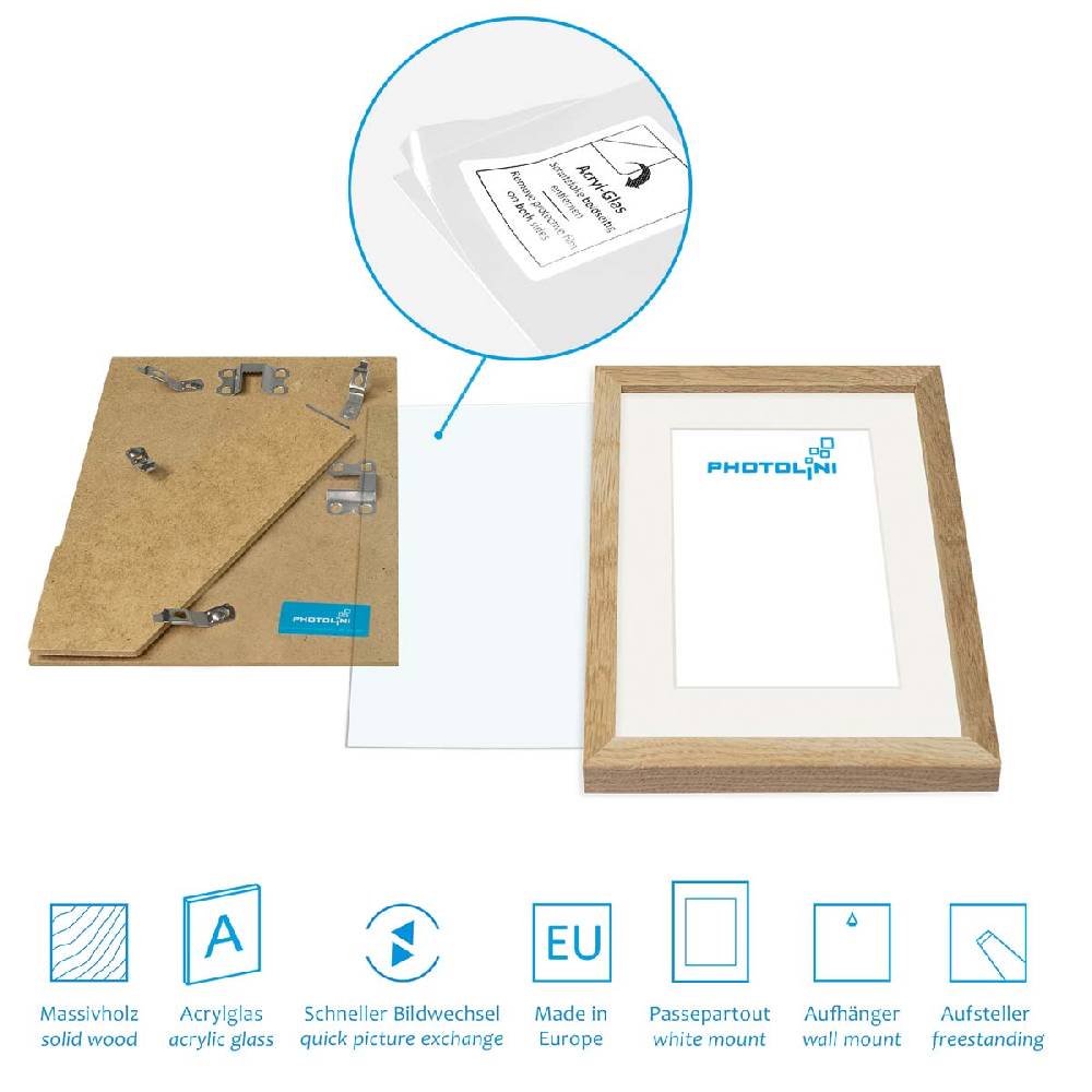 Photolini 12er Set Bilderrahmen Holz, Eiche mit Passepartout Tiefpreis