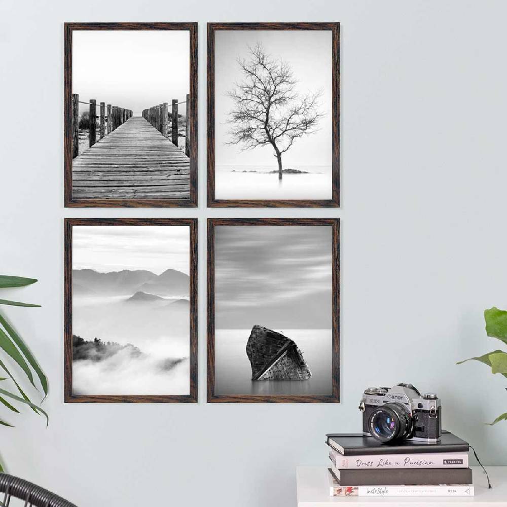 Photolini 4er Set Poster-Bilderrahmen Eiche Dunkel 21x30 cm / DIN A4 aus MDF mit Acrylglas Super Sparpreis