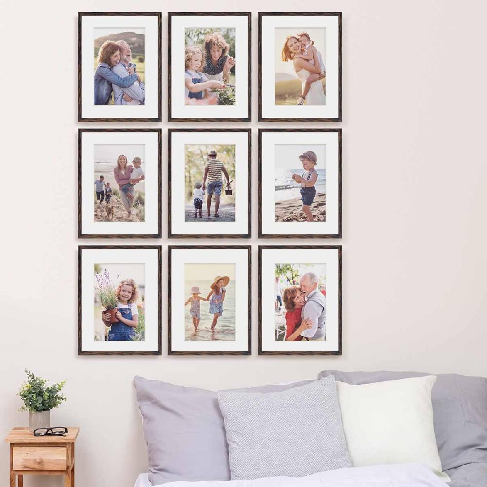 Photolini 9er Set Poster-Bilderrahmen 30x40 cm Eiche Dunkel MDF mit Passepartout