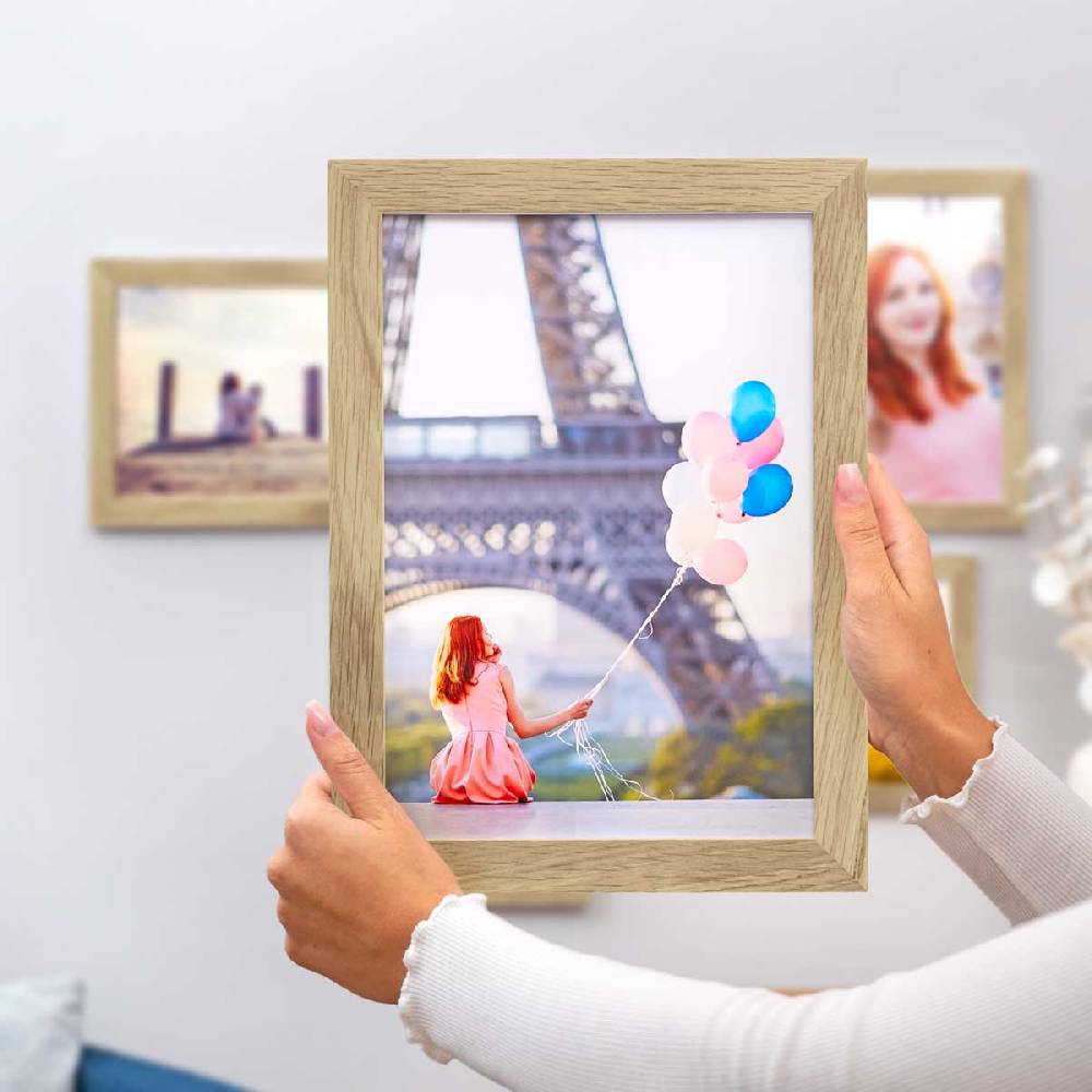 Photolini 10er Bilderrahmen-Set 21x30 cm DIN A4 Modern Eiche Massivholz Basic Collection Neueste Stile