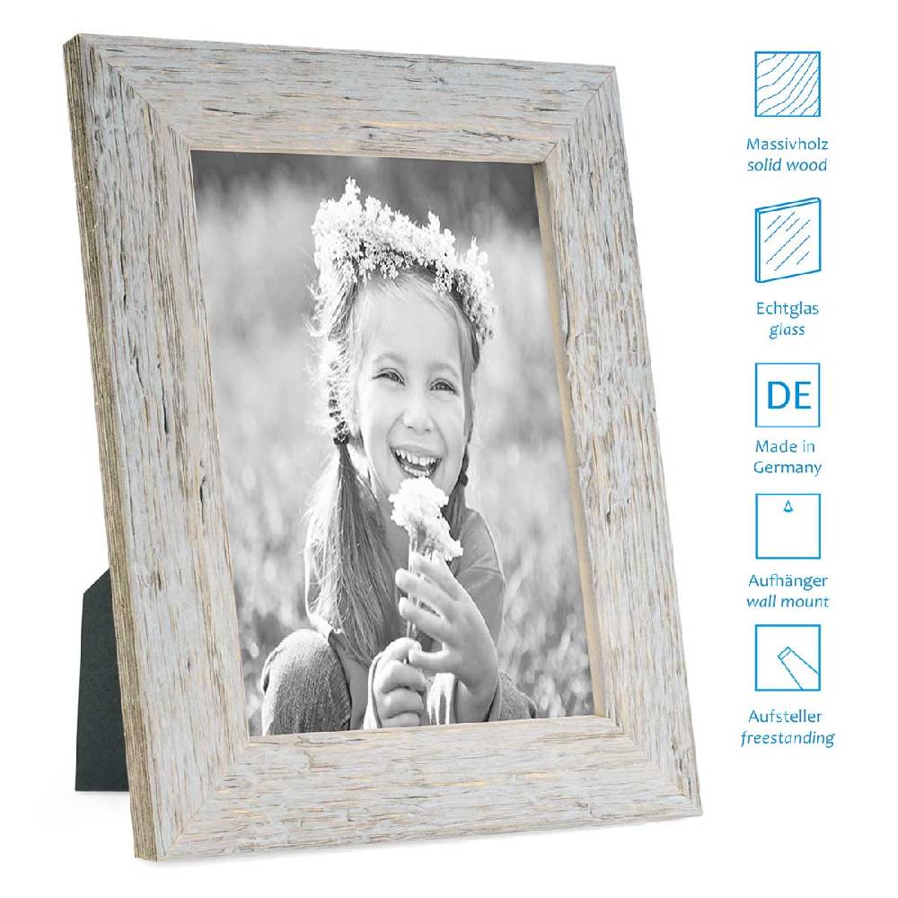 Photolini Bilderrahmen 20x25 cm Strandhaus Grau Rustikal Massivholz Letzte 2 Tage