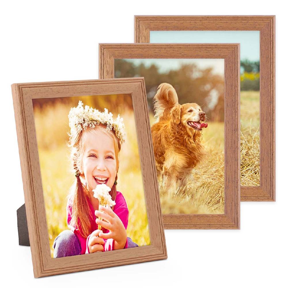 Photolini 3er Set Landhaus-Bilderrahmen 18x24 cm Eiche-Optik Massivholz Zeitbegrenzte Promotion