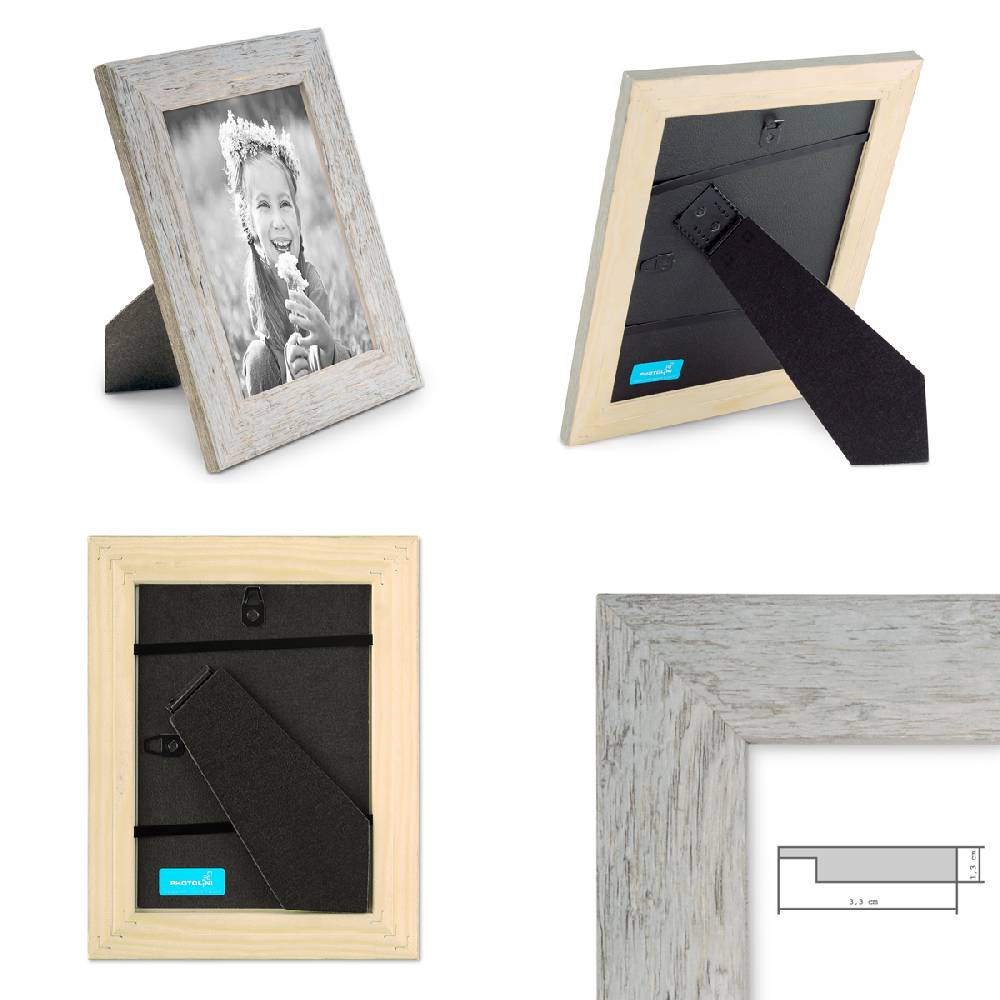 Photolini 2er Bilderrahmen-Set 20x25 cm Strandhaus Grau Rustikal Massivholz Bis zu 65% Rabatt