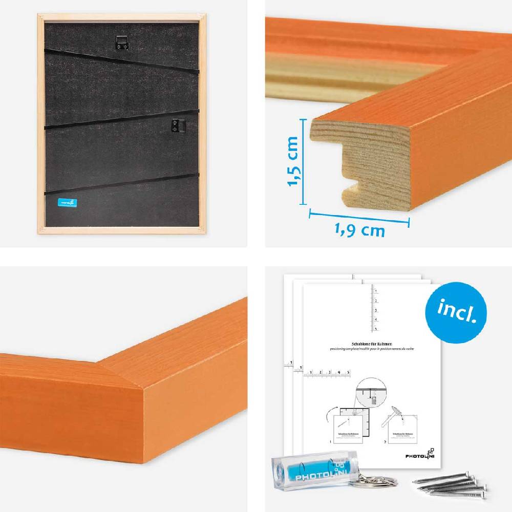 Photolini 6er Set Bilderrahmen Orange Massivholz mit Acrylglasscheibe 21x30 und 30x40 cm mit Passepartout Nur für heute