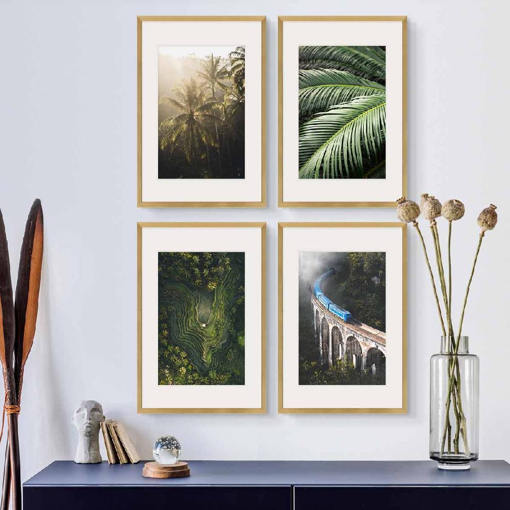 Photolini 4er Set Poster-Bilderrahmen 40x60 cm Modern Gold MDF mit Passepartout