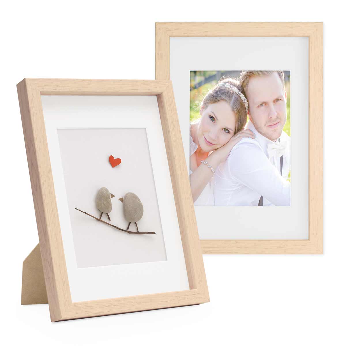 Photolini 2er Set 3D-Bilderrahmen 21x30 cm / A4 mit Passepartout, Natur Riesige Rabatte