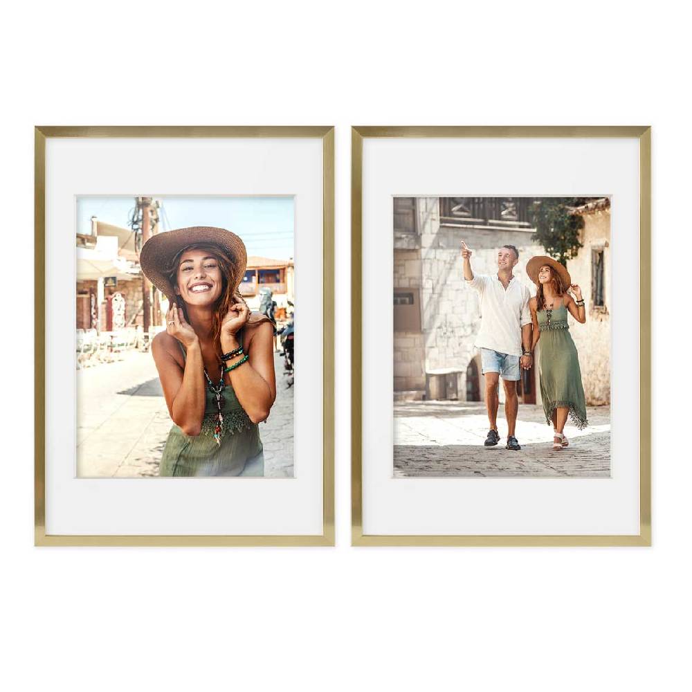Photolini 2er Set 3D-Bilderrahmen 50x70 cm mit Passepartout, Gold 50% Rabatt mit kostenlosem Versand