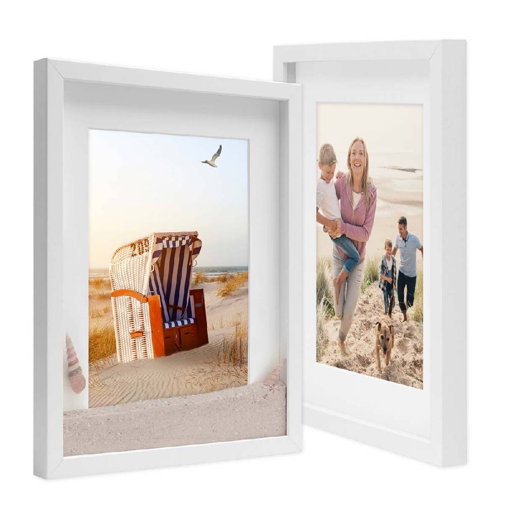 Photolini 2er Set 3D-Bilderrahmen 30x40 cm mit Passepartout, Weiß Clearance-Verkauf