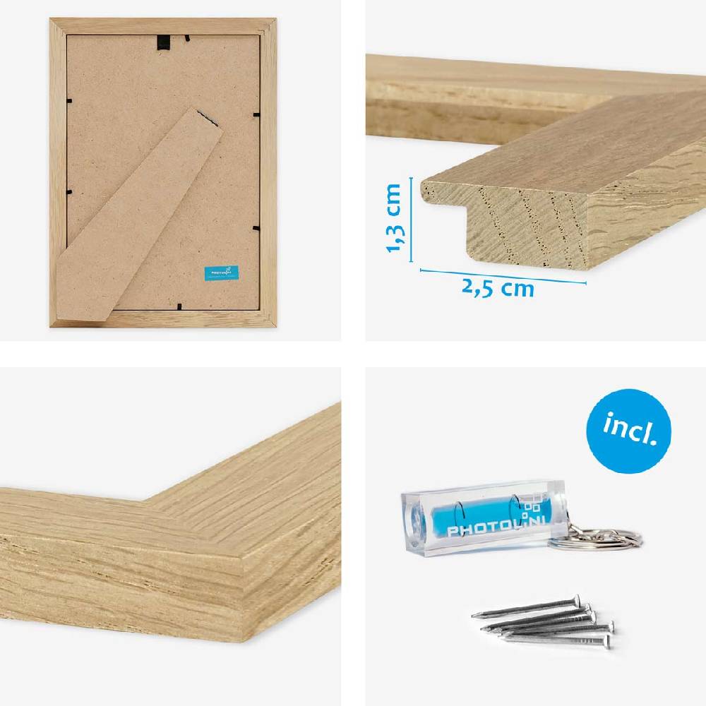 Photolini 10er Bilderrahmen-Set breit 18x24 cm Eiche Massivholz | Acrylglas Kostenloser Versand international