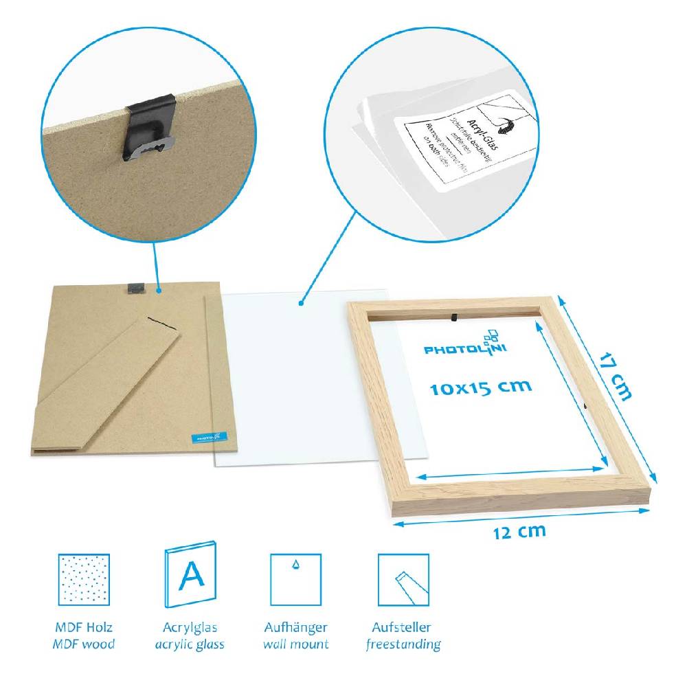 Photolini 10er Bilderrahmen-Set 10x15 cm Modern Natur aus MDF mit Acrylglas Fabrikladen