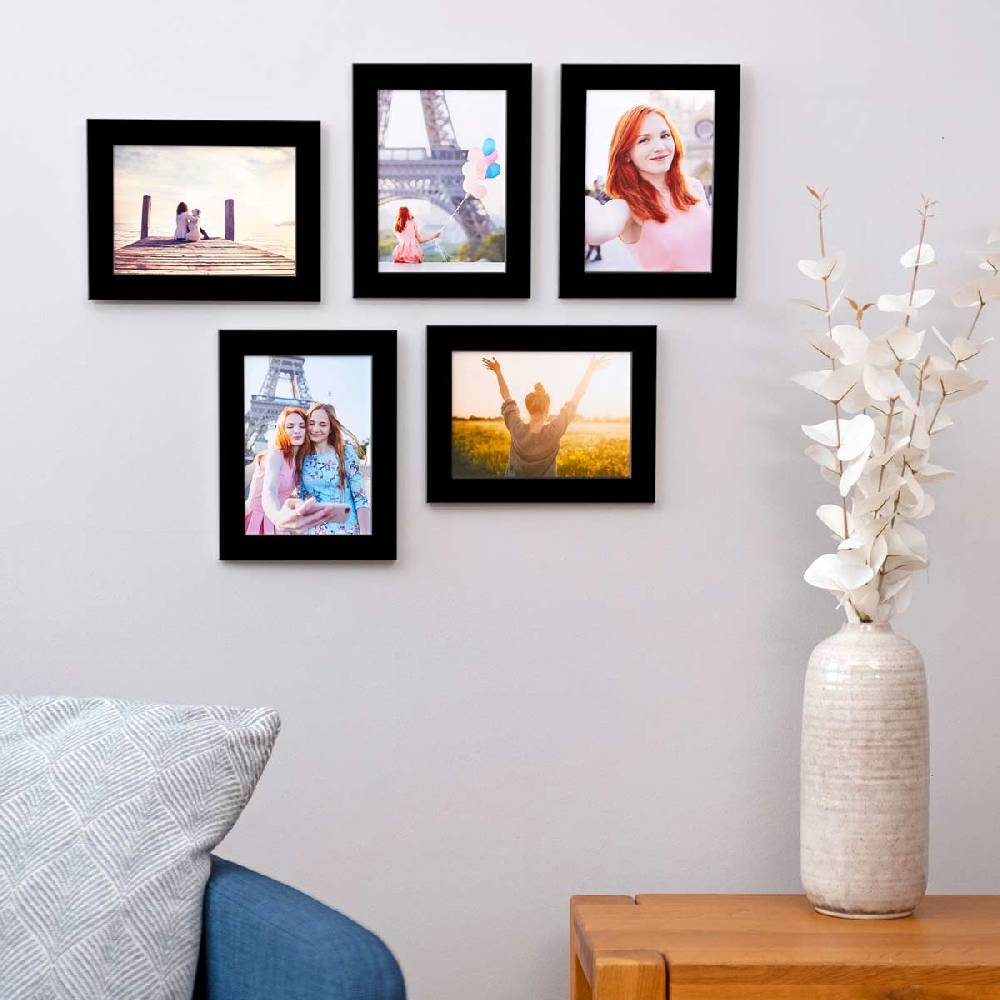 Photolini 10er Bilderrahmen-Set 13x18 cm Schwarz breit modern MDF-Holz | Acrylglas Speichern exportieren