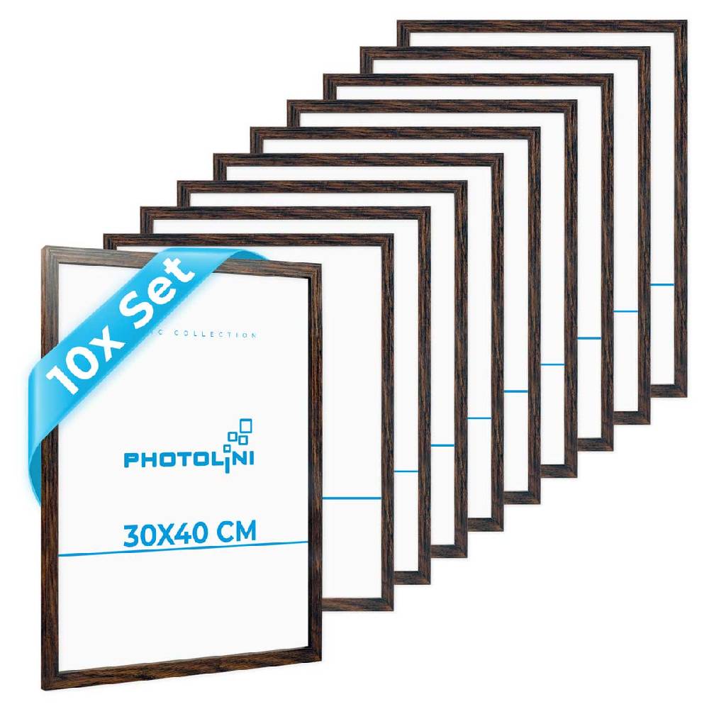 Photolini 10er Set Poster-Bilderrahmen 30x40 cm Eiche Dunkel aus MDF mit Acrylglas