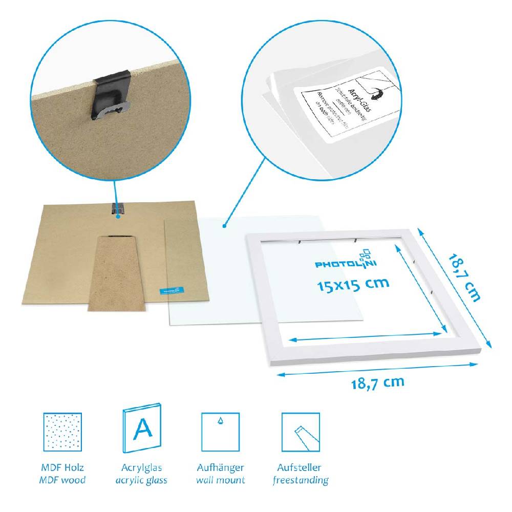 Photolini 10er Bilderrahmen-Set breit 15x15 cm Weiß, MDF-Holz | Acrylglas 50% Rabatt für begrenzte Zeit