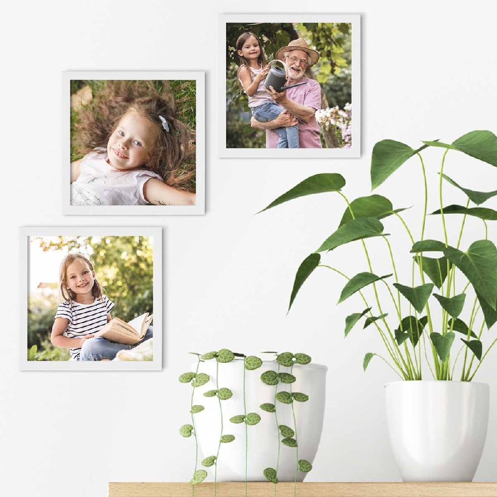 Photolini 3er Bilderrahmen-Set 20x20 cm Modern Weiß aus MDF mit Acrylglas