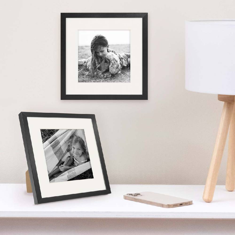 Photolini Bilderrahmen Holz, Schwarz 20x20 cm mit Passepartout 14x14 cm 2025