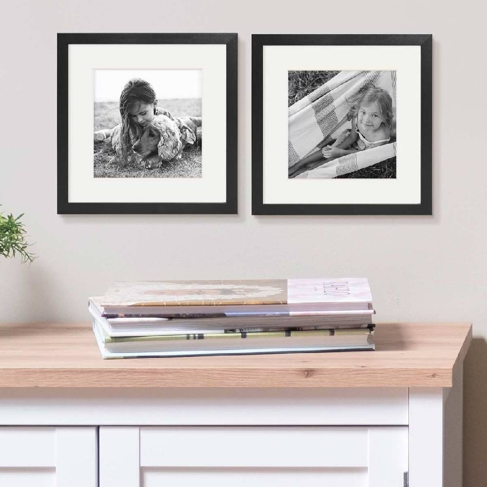 Photolini Bilderrahmen Holz, Schwarz 20x20 cm mit Passepartout 14x14 cm 2025