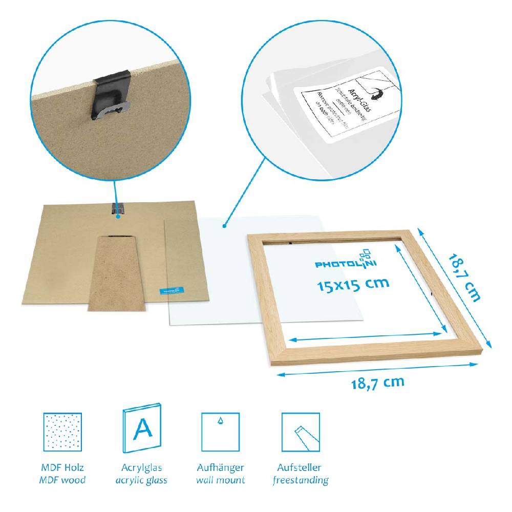 Photolini 3er Bilderrahmen-Set breit 15x15 cm Natur, MDF-Holz | Acrylglas Online