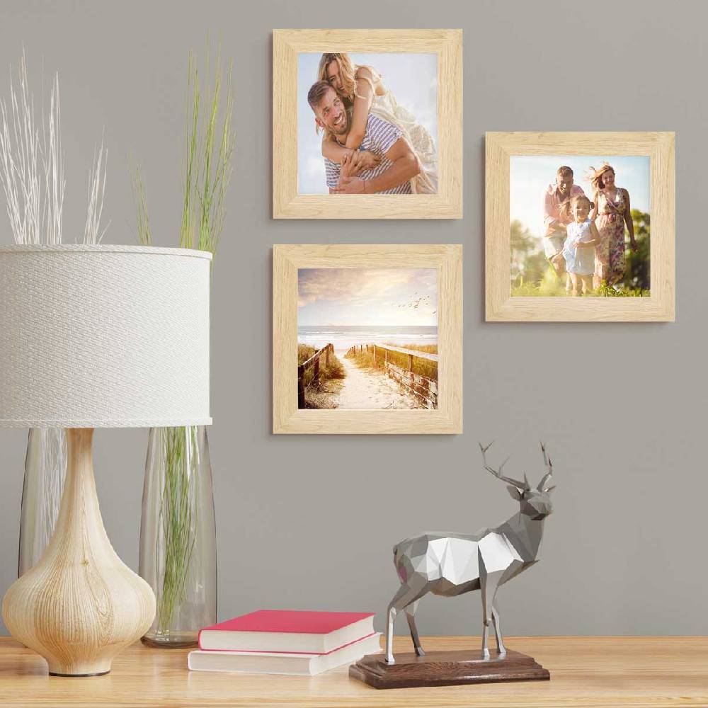 Photolini 3er Bilderrahmen-Set breit 15x15 cm Natur, MDF-Holz | Acrylglas Online