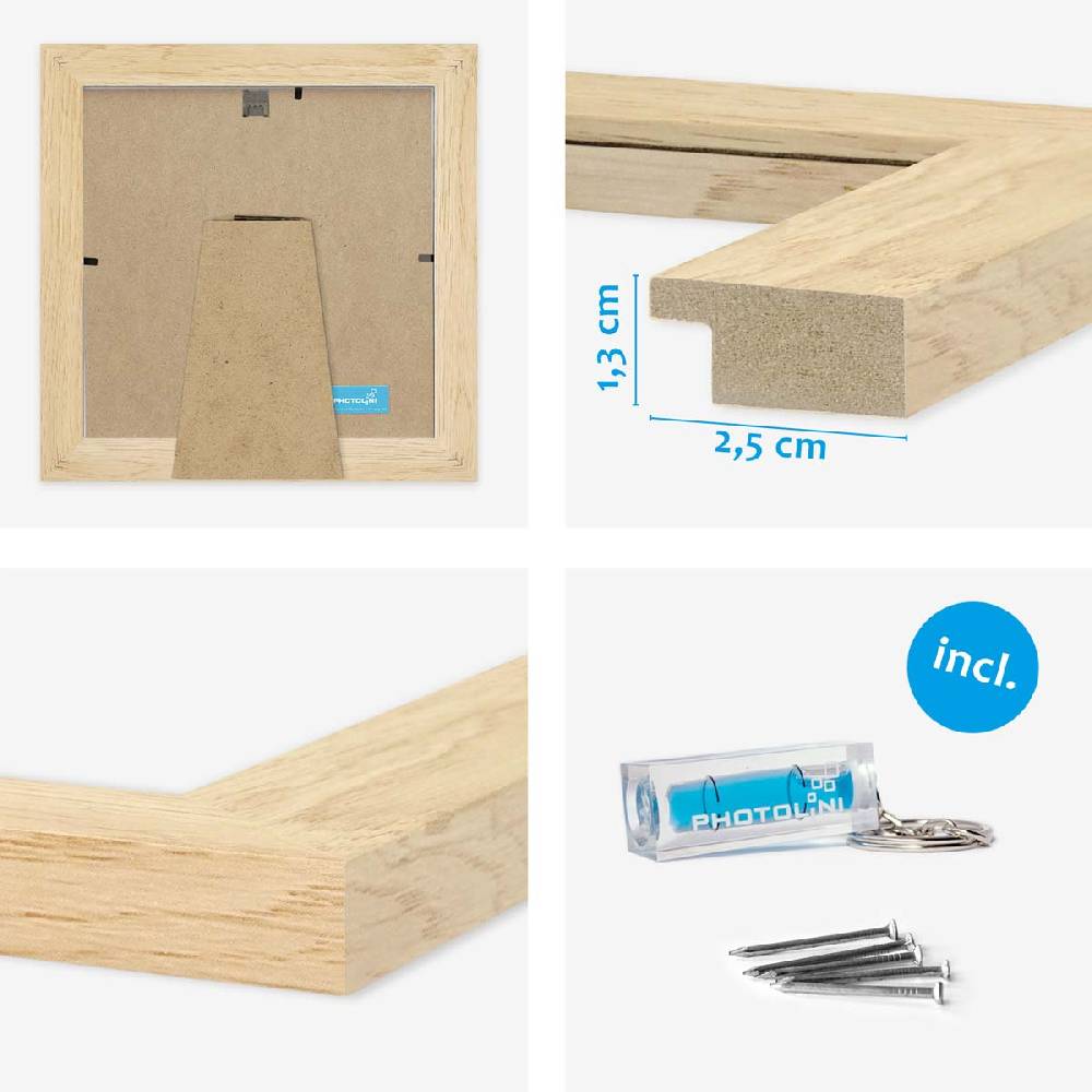 Photolini 3er Bilderrahmen-Set breit 15x15 cm Natur, MDF-Holz | Acrylglas Online