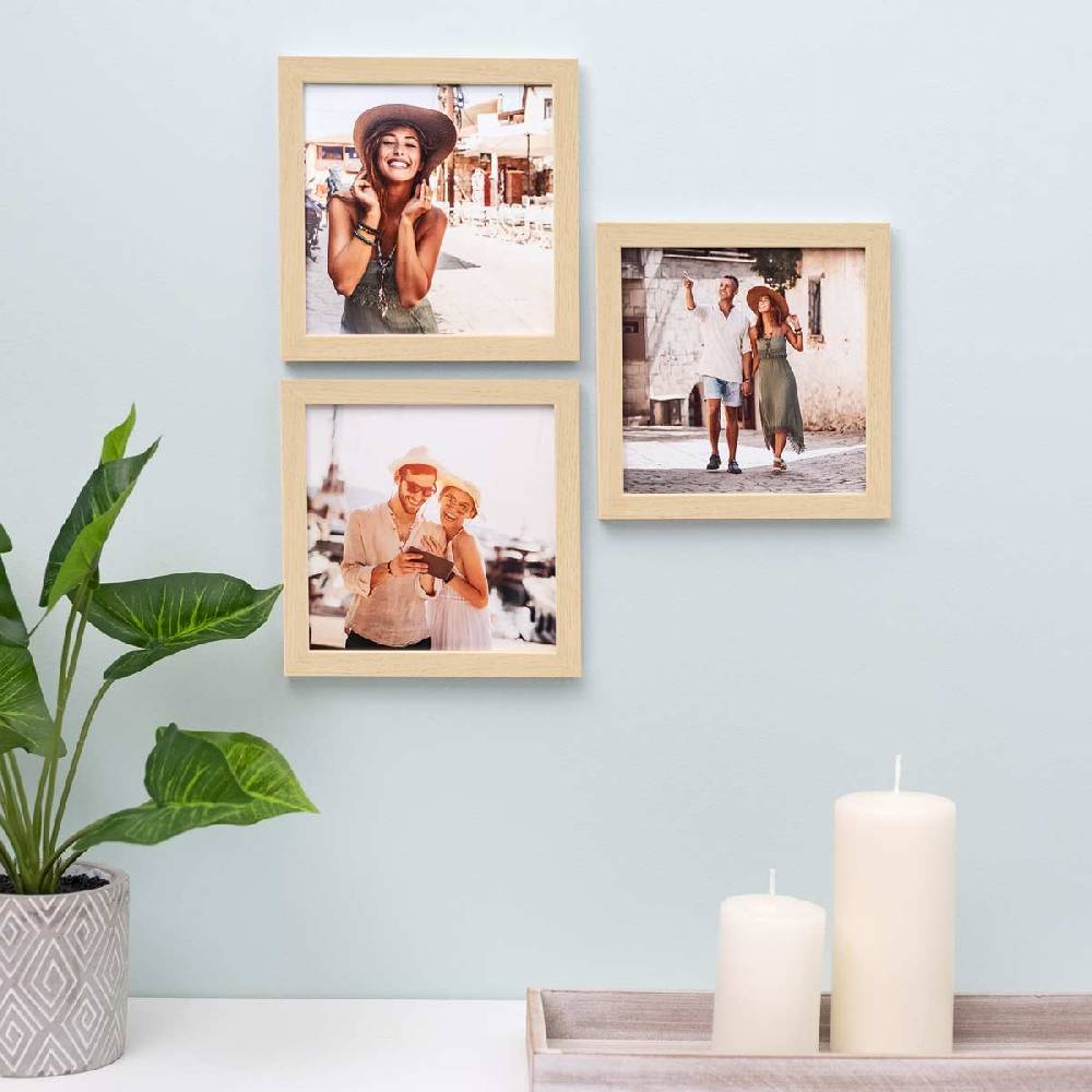 Photolini 3er Bilderrahmen-Set 15x15 cm Modern Natur aus MDF mit Acrylglas