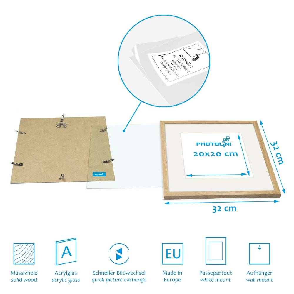Photolini 2er Set Bilderrahmen Holz, Eiche 30x30 cm mit Passepartout 20x20 cm im Angebot