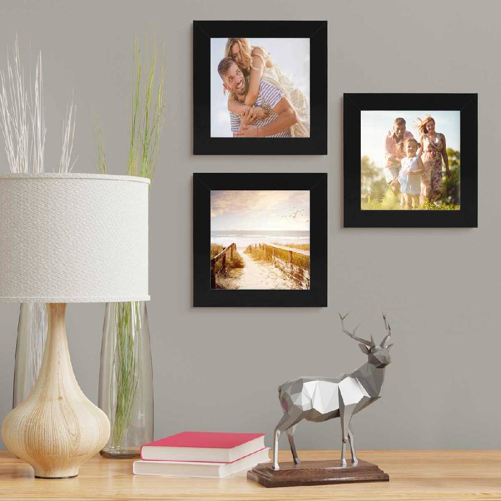 Photolini 3er Bilderrahmen-Set breit 15x15 cm Schwarz, MDF-Holz | Acrylglas Fabrikverkauf